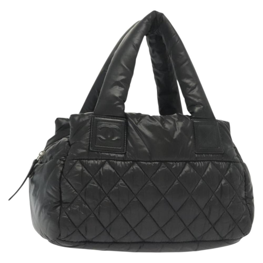 CHANEL Cococoon Hand Bag Nylon Black Silver CC Auth BA5555